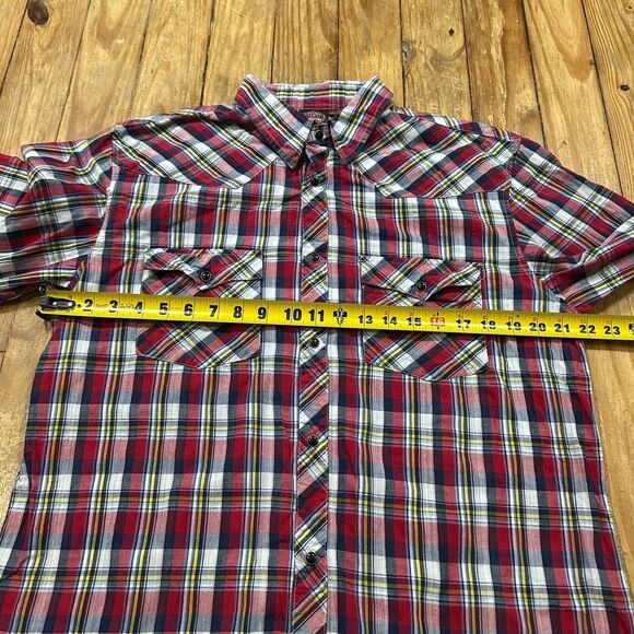 Sportier Pearl Snap Shirt Mens XL Red‎ Plaid Long Sleeve Western Cowboy - MINT - Picture 8 of 10